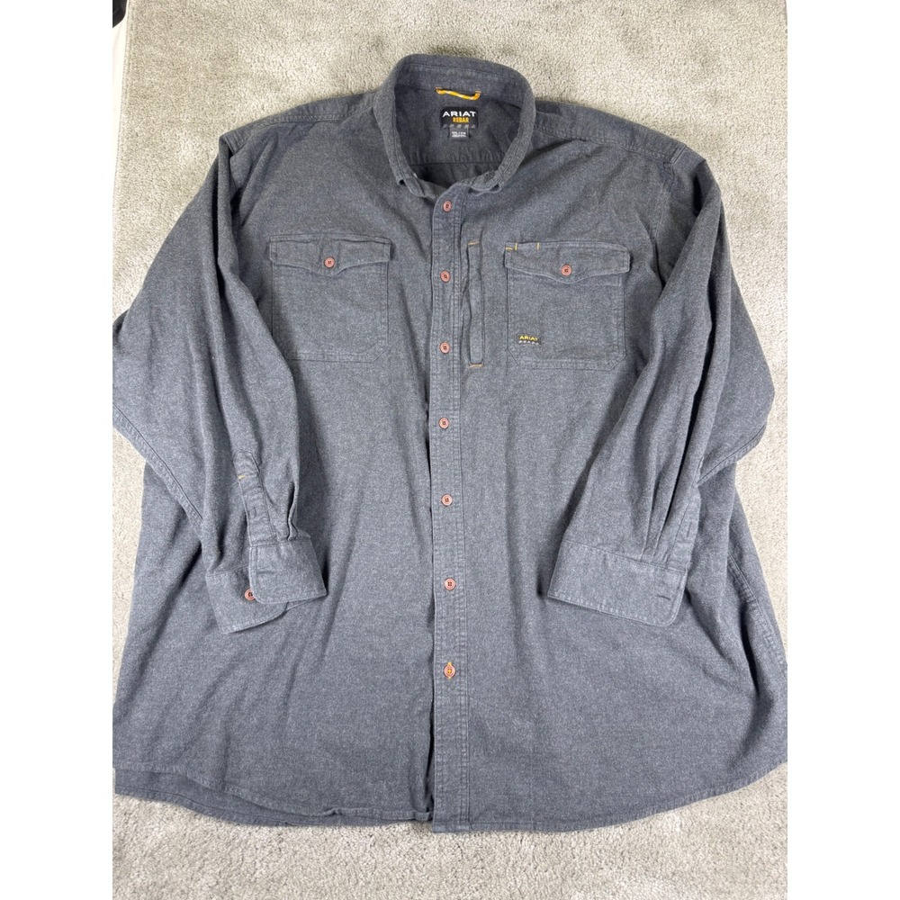 Ariat Rebar Mens 4XL Gray Long Sleeve Flannel Work Shirt 10037416
